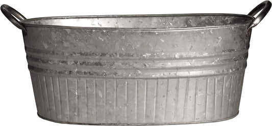 Headwind Robert Allen 16.5" Oval Tub Metal Planter w/Handles – Lightweight Galvanized Steel with Drainage Holes – Indoor/Outdoor Garden Pot