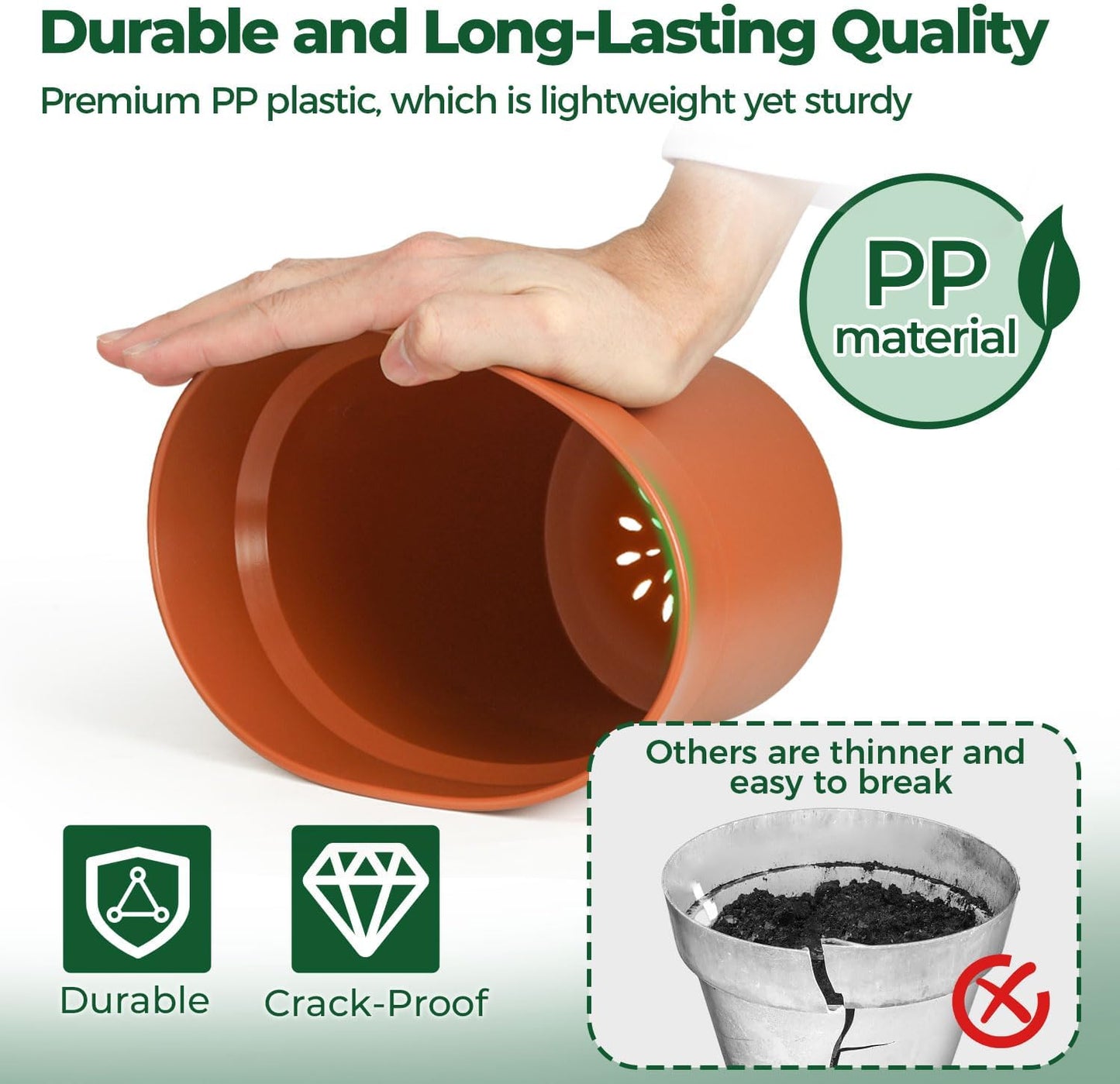 T4U 7.5 Inch Plant Pots 6 Pcs, Flower Pots for Plants, Plastic Planter Pots for Indoor Plants with Drainage Holes and Saucer (6 Pcs, 7.5")