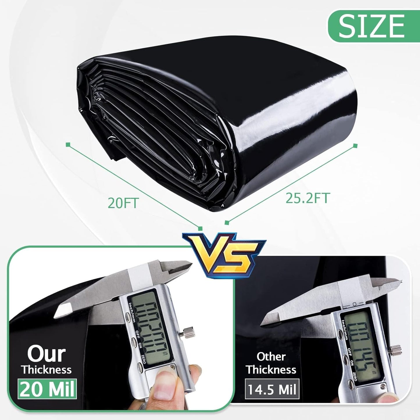 MYFAMIREA 20 FT x 25.2 FT Pond Liner, 20 Mil HDPE Pond Liner, Sun Resistant Preformed Easy Cutting Pond Liner Underlayment for Fish Koi Ponds, Garden Fountain, Waterfall Fish Pond