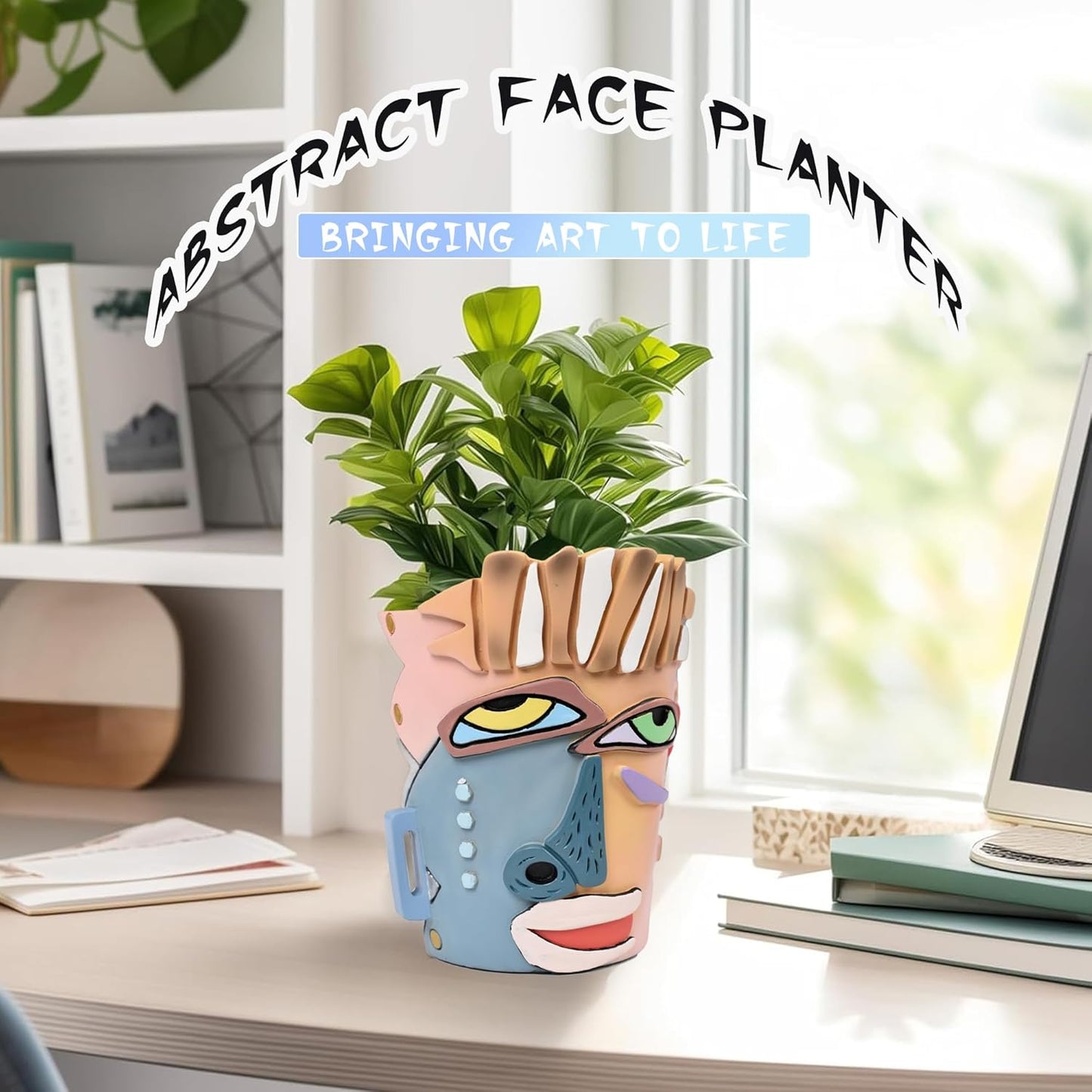 Abstract Face Planters Pots Head,Unique Head Planter for Indoor Plants,Funny Face Flower Pot,Colorful Plant Pots for Outdoor Garden Decor and Home Art Decoration(Modern)