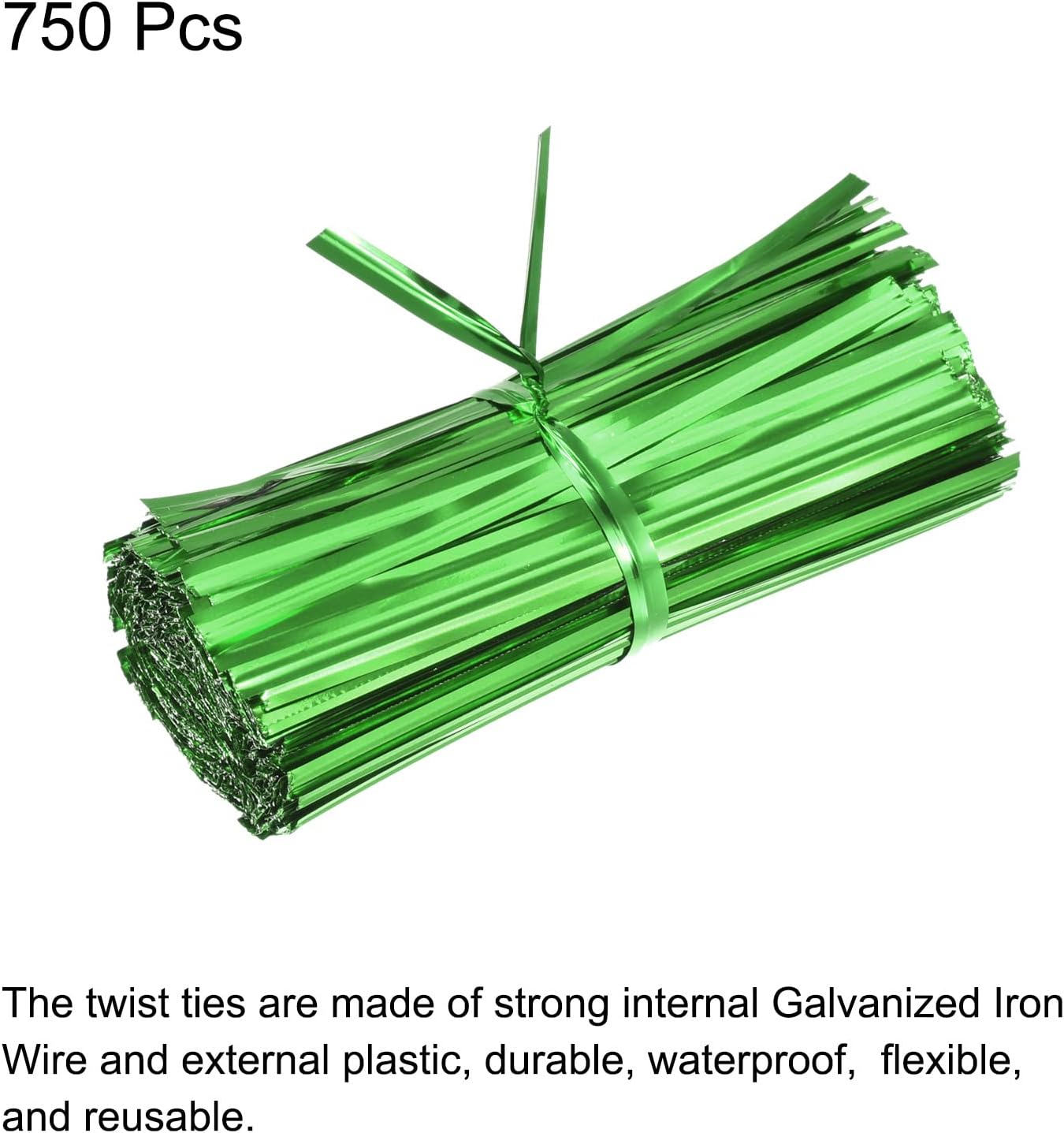 MECCANIXITY Foil Twist Ties 3" 8cm Metallic Plastic Closure Tie for Tying Bread, Candy, Cookies, Gift Bags Arts Crafts Ties Green Pack of 750