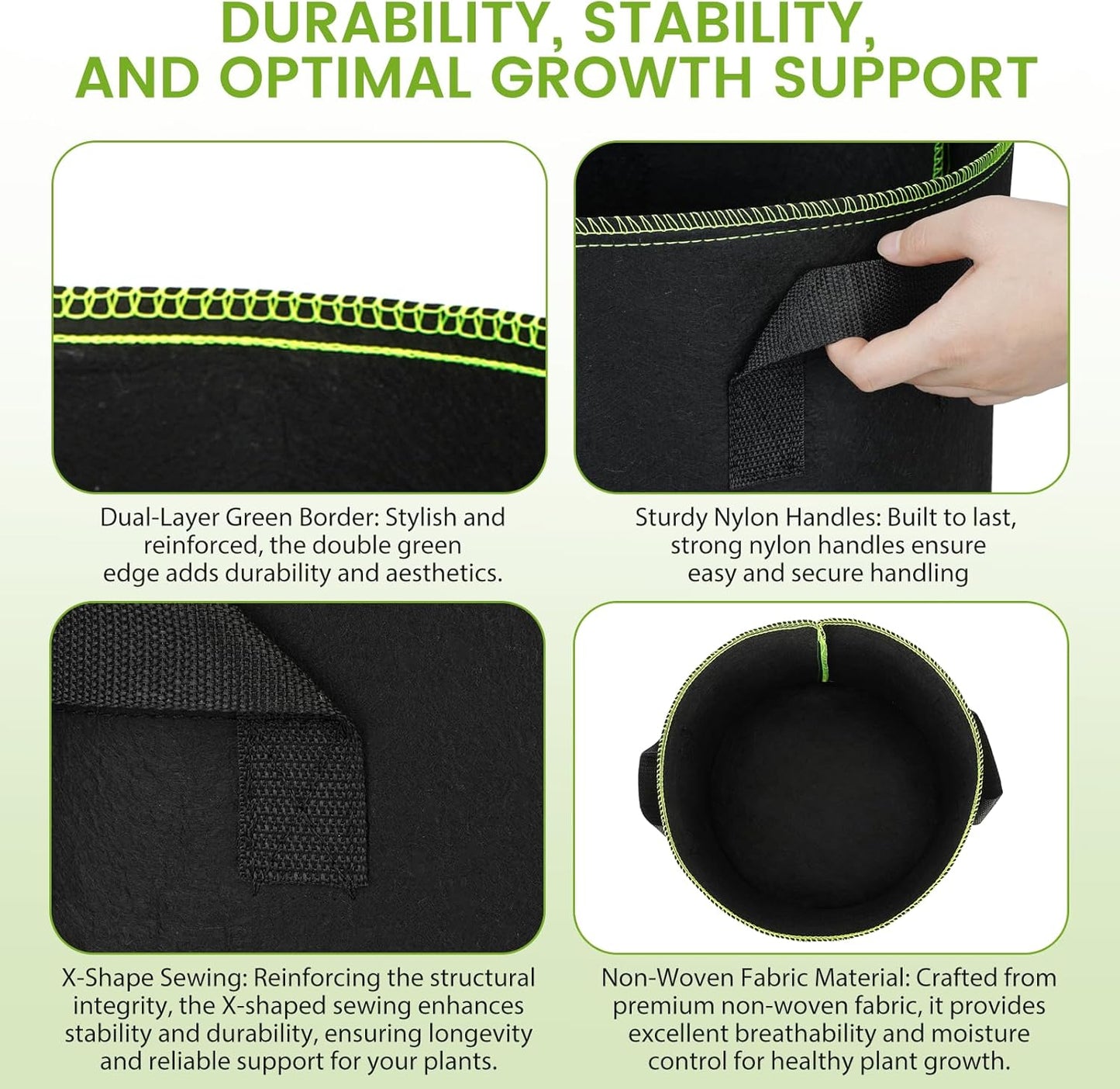 Grow Bags 10Pcs Heavy Duty 300G Fabric Pots for Plants,Thickened Nonwoven Garden Bags to Grow Vegetables,Large Nursery Pots,Tomato Grow Bags with Handles, Green Line Border (10 Gallons)