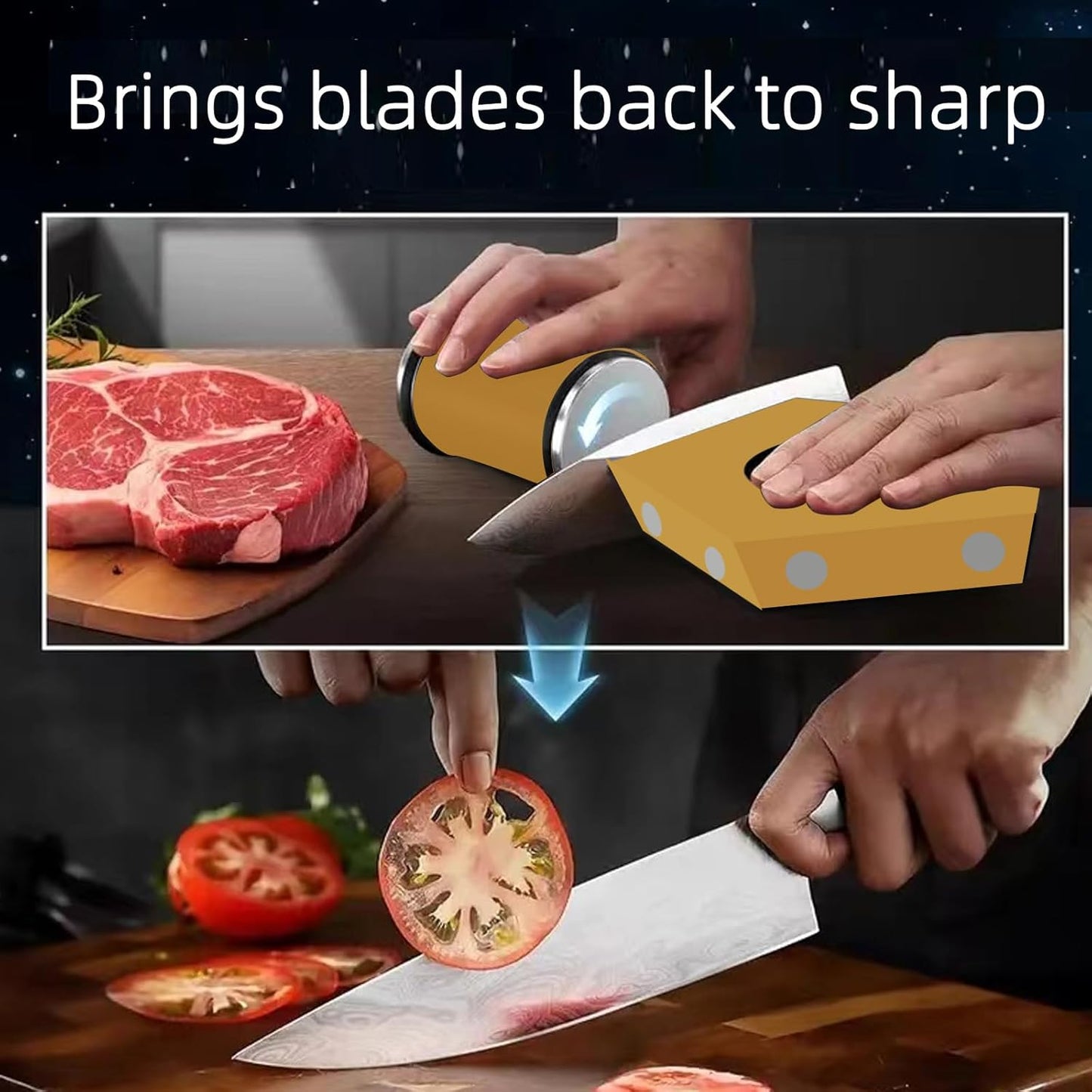 Rolling Knife Sharpener with 2 Diamond Discs and 2 Honing Discs, 5 Magnetic Angle Offer 12/15/18/20/22° for Kitchen Knives (SET-A)