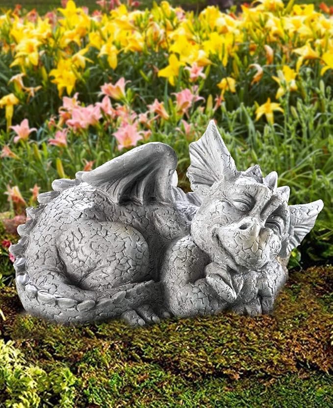 Sleeping Dragon Garden Outdoor Statue Adorable Mythical Creature Baby Sleeping Dragon