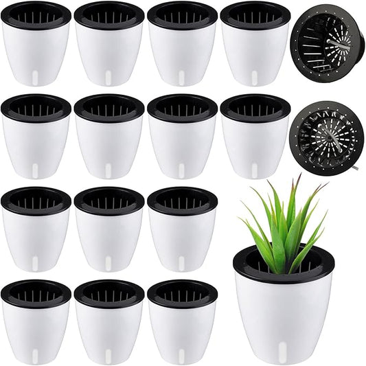 Eccliy 14 Pieces 5 Inch Indoor Plant Pots Self Watering Planters with Drainage Holes Plastic Flower Pots with Water Indicator White Violet Pots for Indoor Outdoor Garden Home Office Decor