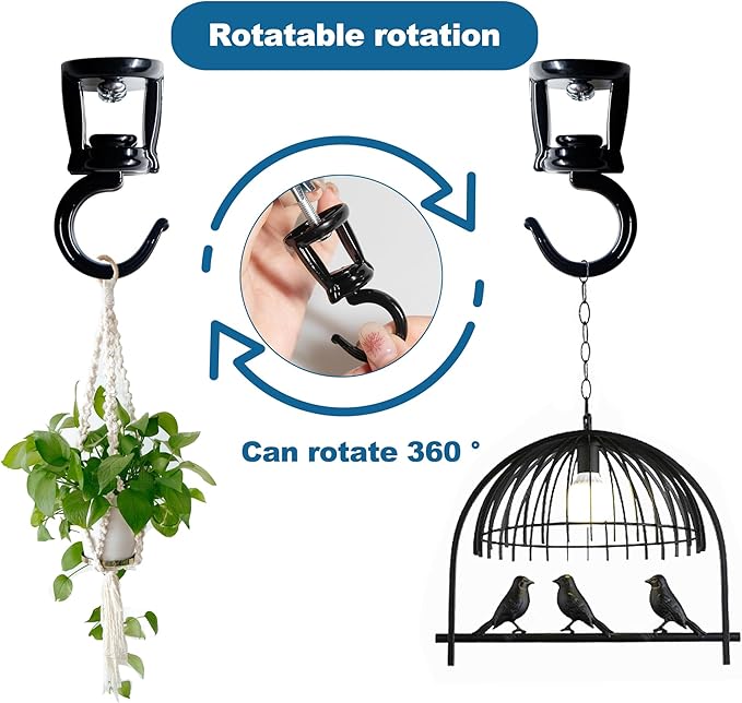 Ceiling Hooks for Hanging Plants (2 PCS Black),Heavy Duty Metal Plant Hooks, Screw in Hooks for Hanging Birdfeeders, Lamps, Planters, Outdoor Decorative Hooks up to 33 lbs