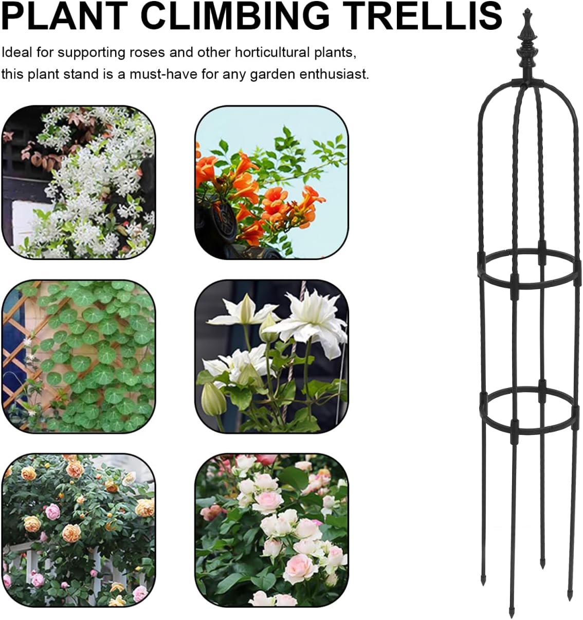 Metal Garden Trellis for Climbing Plants 8mm Outdoor Support Frame for Vines and Flowers Adjustable Height Garden Obelisk for Potted Plants for Tomatoes and Roses