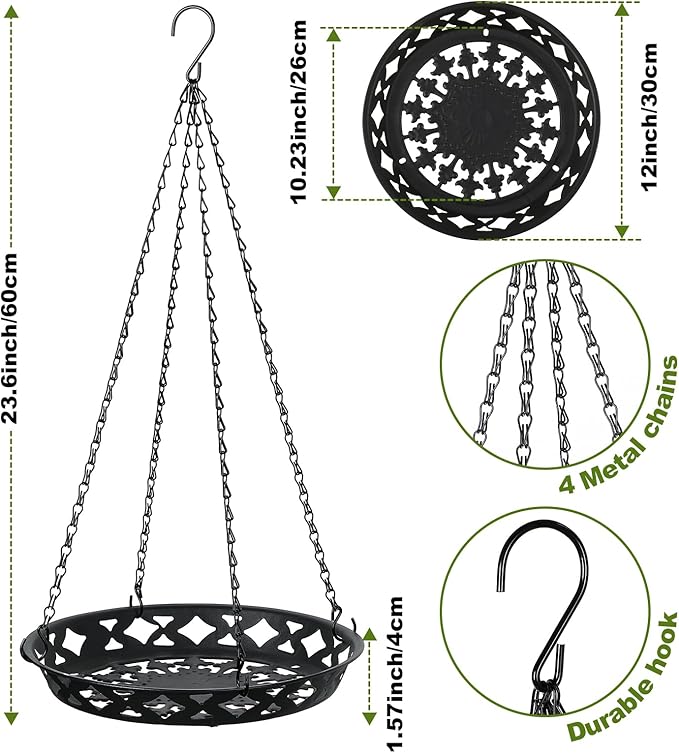 Enhon 6 Pack Plant Hanger, 12 Inch Metal Hanging Planter for Indoor Outdoor Plants, Classy Glossy Black Decorative Hanging Plant Shelf for Window Wall Ceiling Home Decor