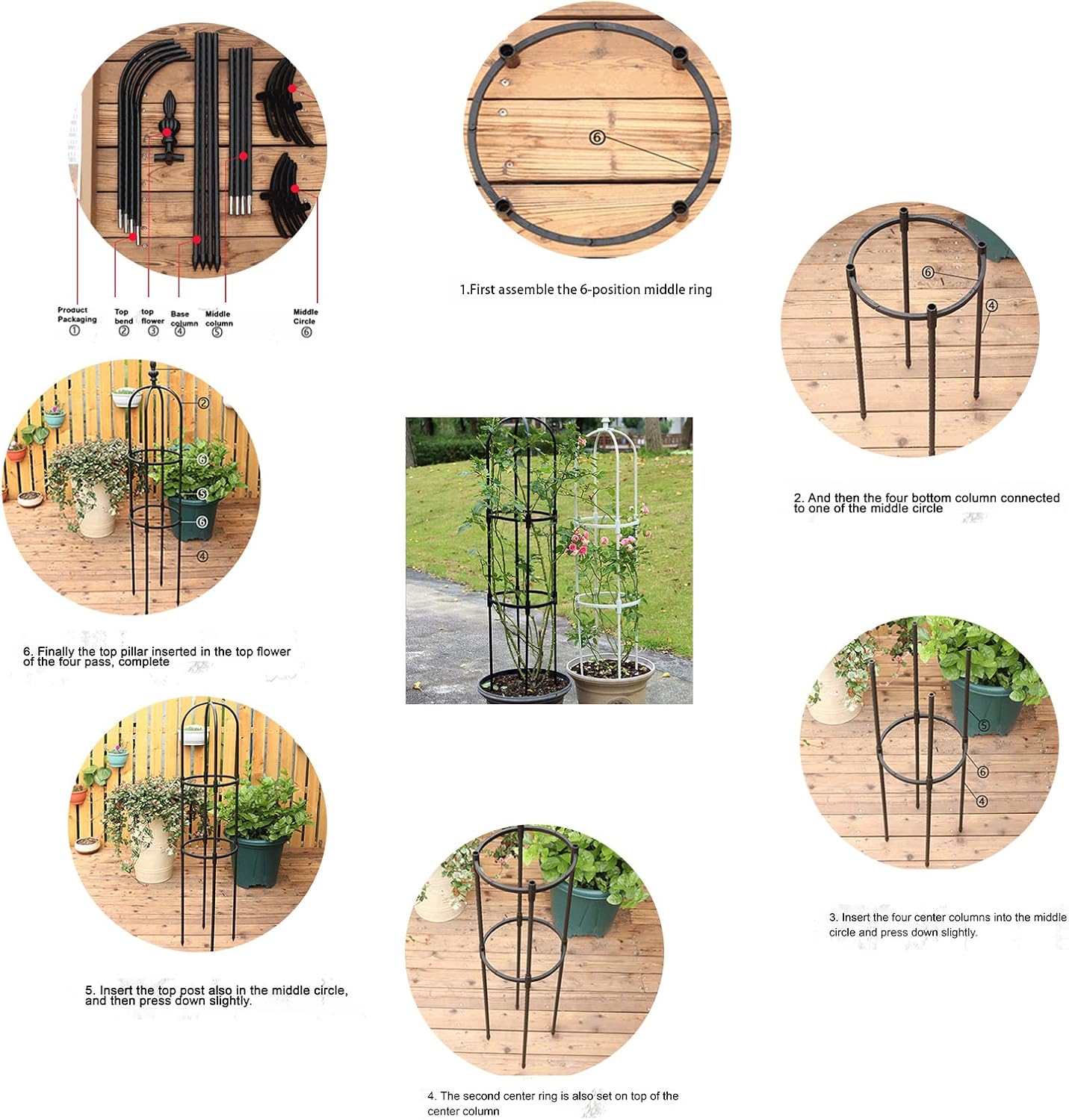 Tower Obelisk Garden Trellis, Metal Obelisk Plant Support Gardening Climbing Frame for Outdoor Indoor Climbing Plants, Black (Black, 1.2m / 3.9ft)