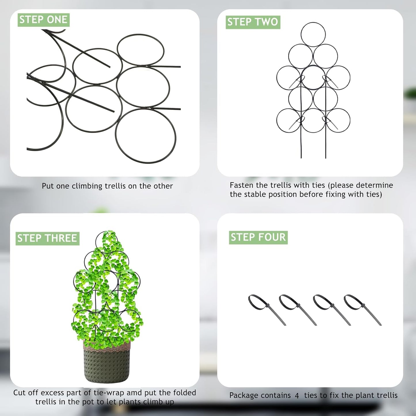 15.7 Inch Plant Trellis Indoor for Potted Plants 2 Pack Indoor Houseplant Trellis for Climbing Plants Stackable for Vine Ivy Support(15.7inch Black)