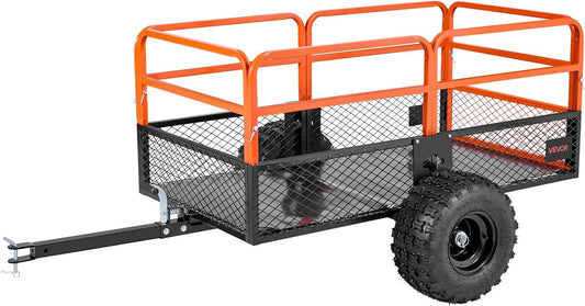 VEVOR 28 Cu.Ft 1800Lbs Steel ATV UTV Trailer Tow Behind Dump Cart, Heavy Duty Pull Behind Utility Dump Trailer for Lawn Mower Trailer Tractor Garden Yard with Removable Rear Panel