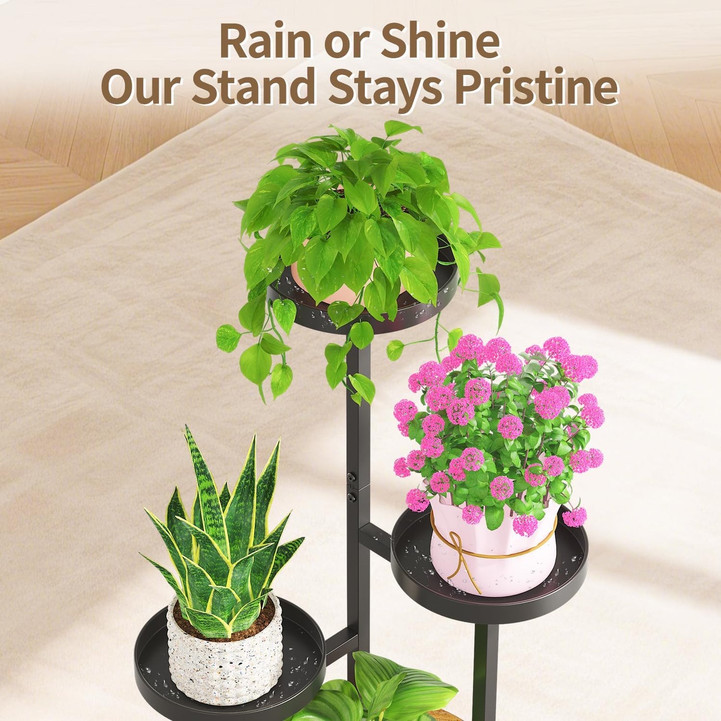 LASZOLA Black 3 Tier Tall Metal Plant Stand Indoor for Large Planter, Heavy Duty Wrought Iron Vertical Big Flower Rack, Sturdy Spiral Multiple High Organizer for Modern Patio House Bathroom Corner