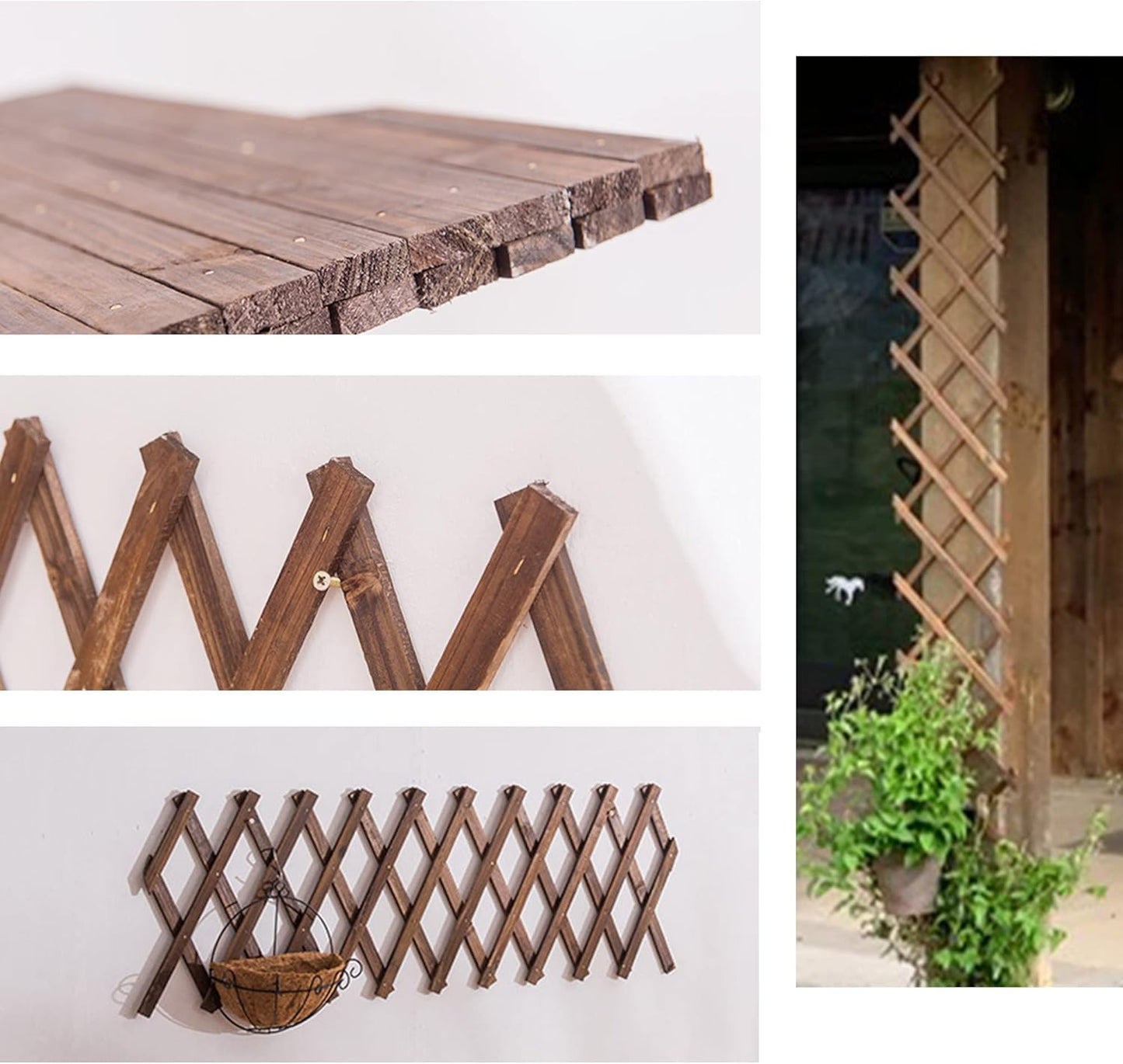 Avalution Extensible Natural Garden Wooden Fence Lattice Frame Plant Support Frame Natural Wooden Lattice Frame for Cucumber Climbing Plant Vines Ivy Rose 75"x11.8" Lattice Fence Panel(2Pack)