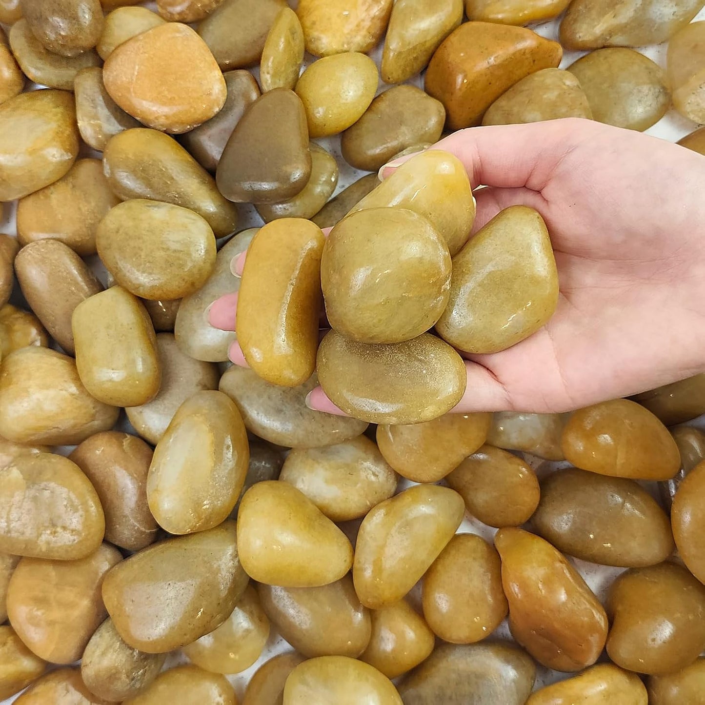 5 lbs Yellow River Rocks, 1-2 Inch Polished Pebbles for Indoor Plants, Decorative Rocks Stones for Landscaping, Vases, Aquariums, Fountains, Pathways, Backyard and Garden