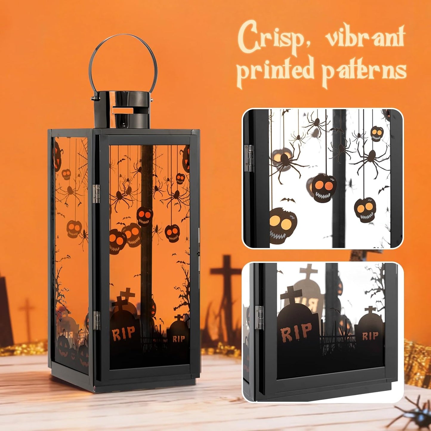 MATICO Stainless Decorative Candle Lantern Set of 3, Hanging Decor Hurricane Lantern Candle Holder for Festival Ceremony Home Decor, Both Indoor & Outdoor Use，Halloween