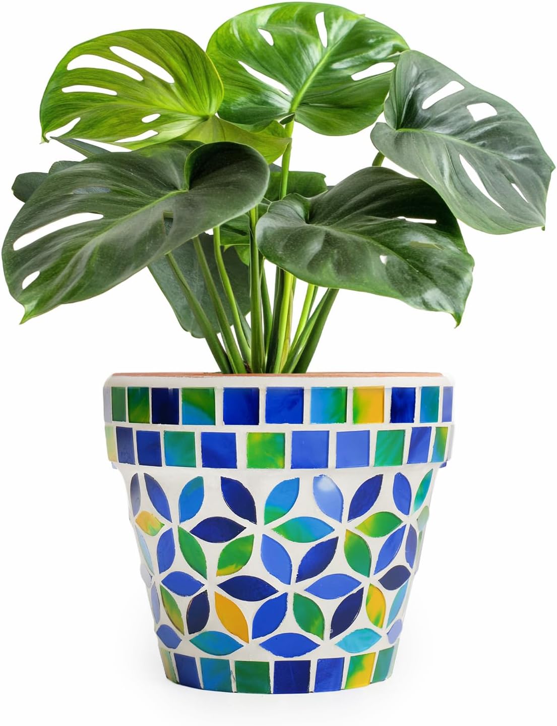 VOREEN 4.2 Inch Mosaic Terracotta Plant Pot, Handmade Flower Pots with Drainage, Handmade Indoor/Outdoor Decorative Planter for Succulents, Home & Garden Decor, Gift for Mom Wife Friend