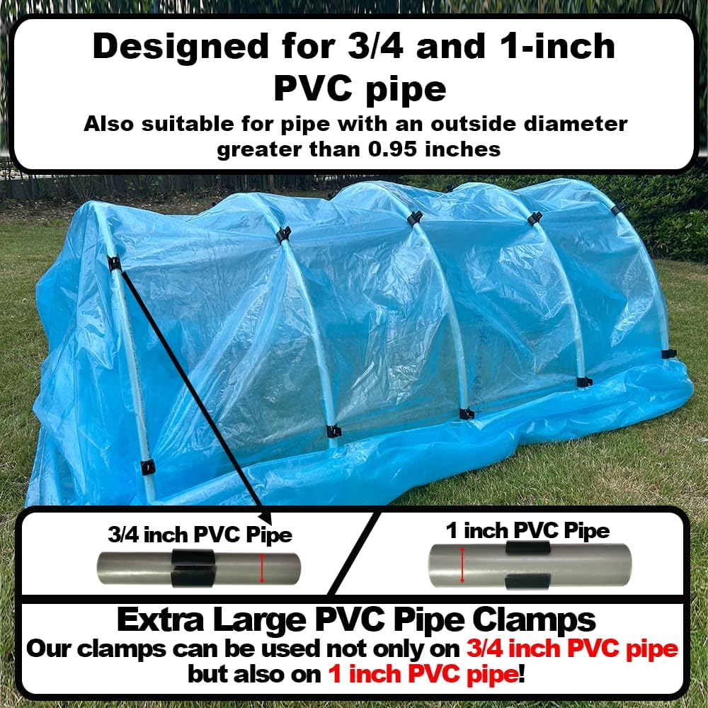 Greenhouse Clamps for3/4-1 Inch PVC Pipe, Greenhouse Hoops,Support Frame,Grow Tunnel,Plant Support Garden Stakes.Black Garden Clips For Fixing Plant Cover, Plastic Sheeting, Film Row Cover, Net.