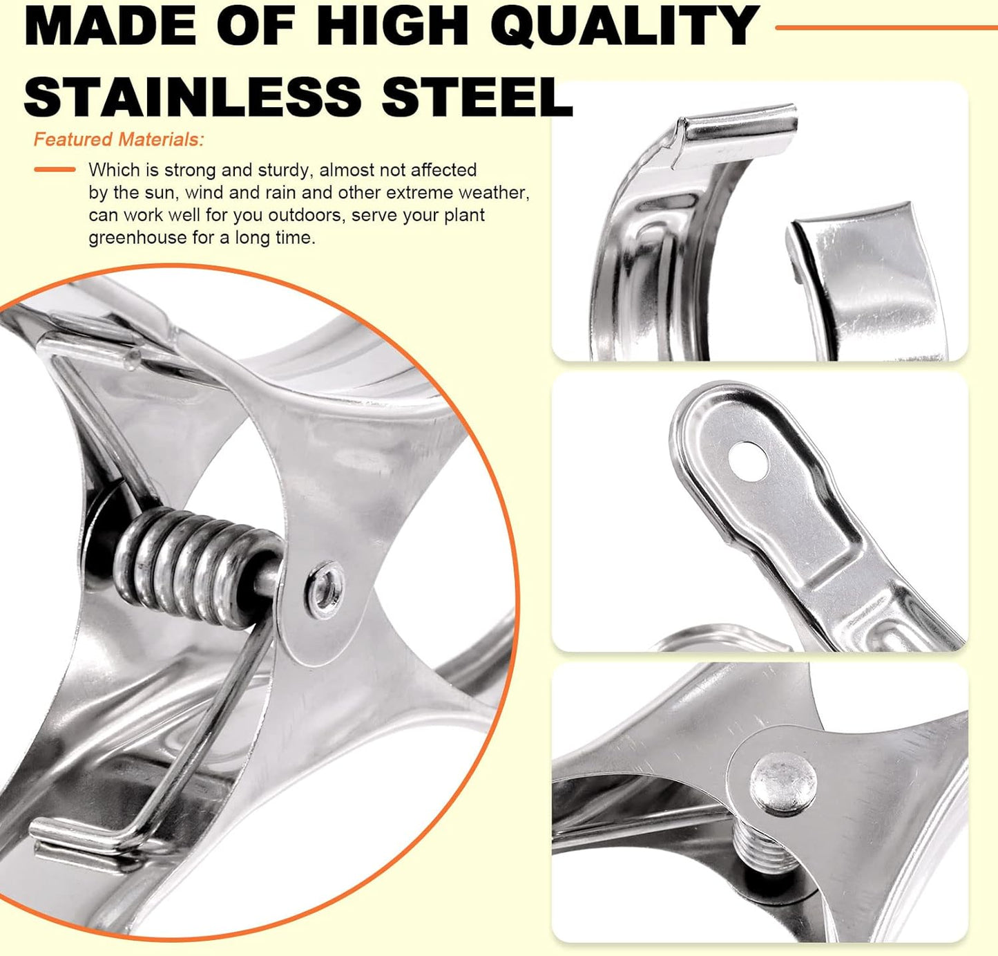 Tanstic 20Pcs 5.1 Inch Stainless Steel Greenhouse Clamps Garden Clips Greenhouse Clips Heavy Duty Garden Clips with Strong Grip and Large Open Mouth for Netting Holding