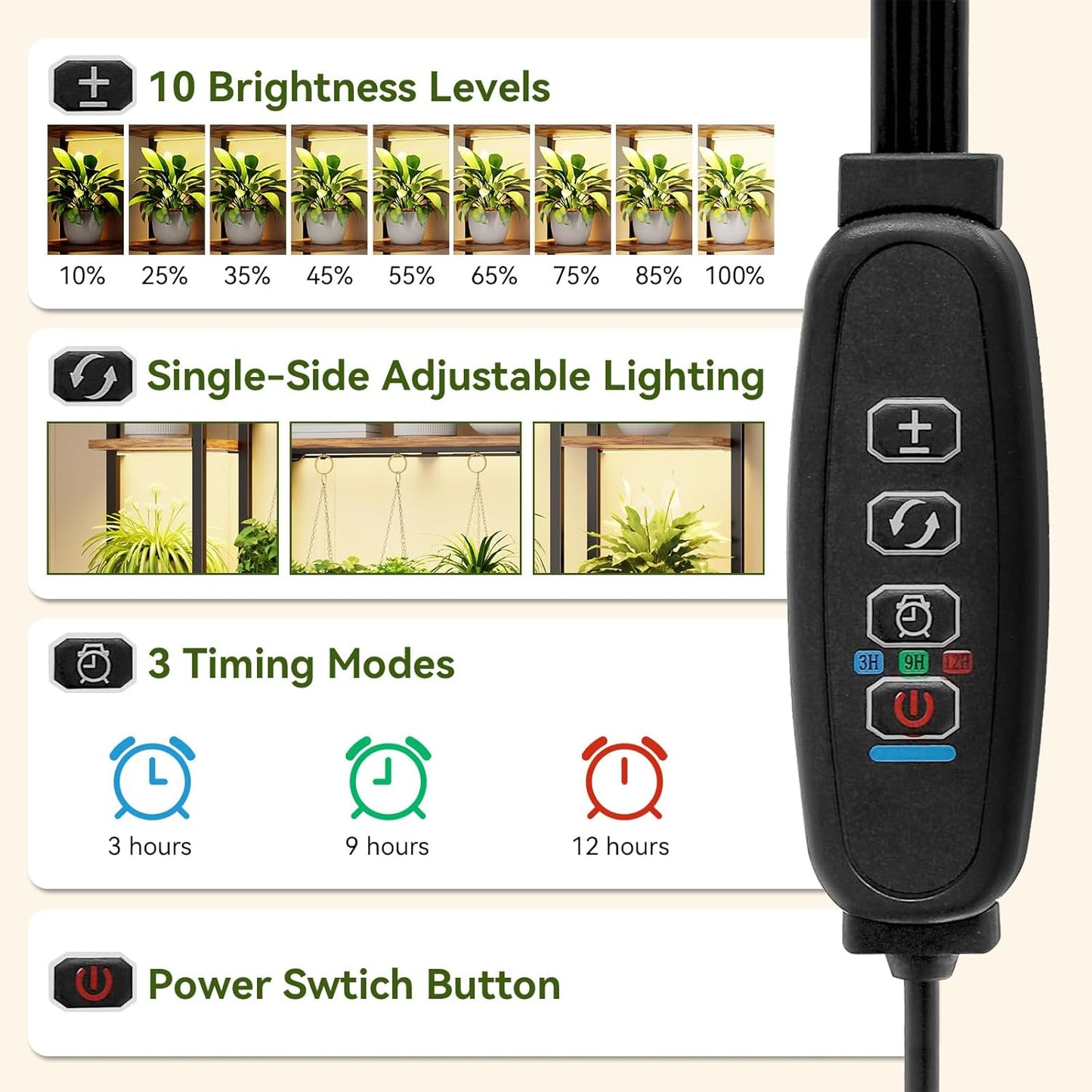 C1 Plant Stand Indoor with 6 Grow Lights, 6 Tiered Large Metal Plant Stand, 55 Inches Tall Plant Shelf with Hooks, Plant Holder Display Shelves for Patio, Garden, Living Room, Balcony