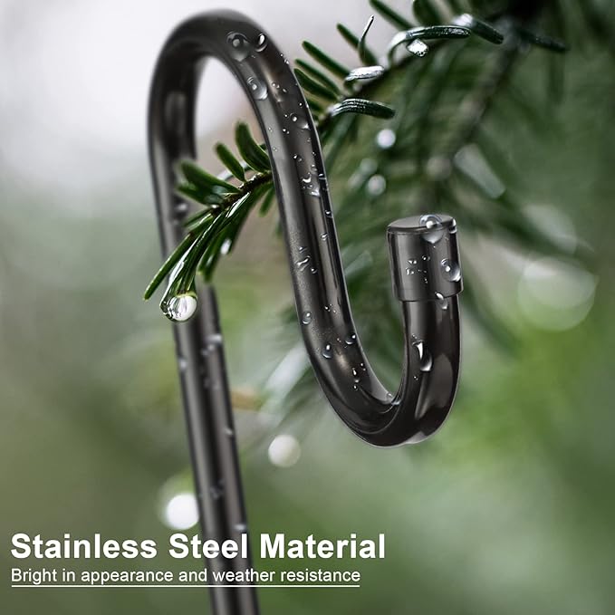 Bird Feeder Pole, 30 Inch & 5/8 Inch Diameter Stainless Steel Heavy Duty Shepherds Hooks for Outdoor to Hang Outdoor Lights with 5 Prongs Base, Rustproof for Garden Decor or Wedding Decors(Black)