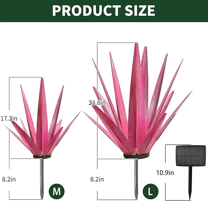 Large Tequila Rustic Sculpture, Rustic Metal Agave Plants for Outdoor Patio Yard, Home Decor Hand Painted Metal Agave Garden Yard Statue, Outdoor Lawn Ornaments (Dark Blue - L (W/Solar Light))