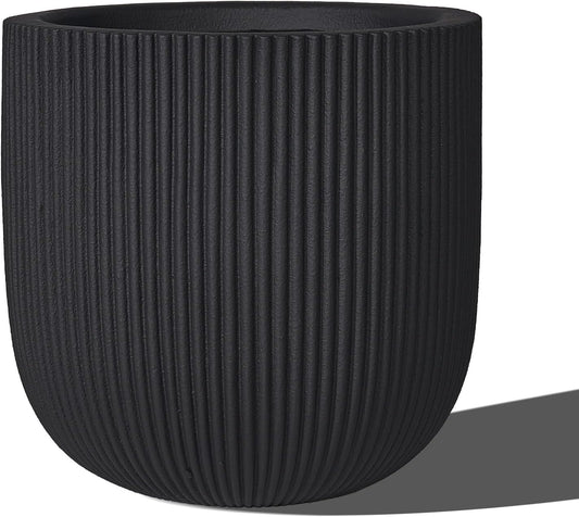 16 Inch Handmade Concrete Outdoor Planter - Classic Striped Design | Fiberglass & Composite Material | Durable for Commercial & Home Decor