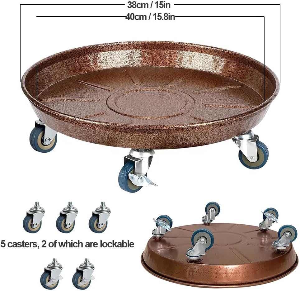 Rolling Plant Caddy Dolly with Wheels, 16" Heavy Duty Plant Stand on Casters for Planters, Wheeled Plant Roller Base for Indoor Outdoor Flower Pot, Bronze, 1 Pack