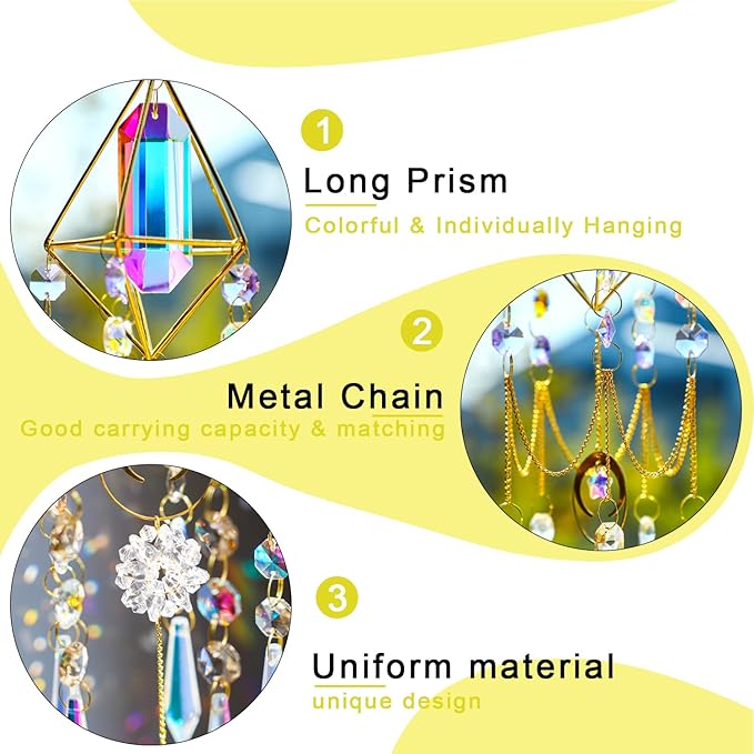 H&D HYALINE & DORA Crystal Prisms Suncatcher Window Hanging Pendant Glass Prisms Decor Wind Chime Rainbow Sun Catcher for Home Garden Porch