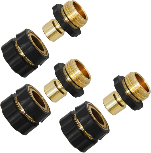 3/4 Inch Garden Hose Quick Connector Fittings, Easy Connector Fitting, Male and Female Set, 3 Pack