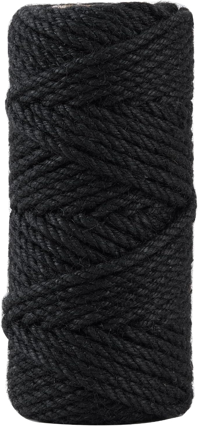 100 Feet 4mm Thick Black Natural Jute Twine, Garden Twine Heavy Duty Industrial Packing Materials String Wrapping, Arts, and Crafts, Halloween Wrapping, Gardening Applications