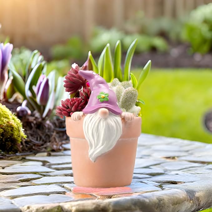 Newman House Studio Spring-Gnomes Flower-Pots Easter Decorations Cactus-Succulents - Easter Decorative Purple Planter Pots Unique Garden Pots with Drainage Hole for Indoor Outdoor 3 x 3.5 x 5 inch