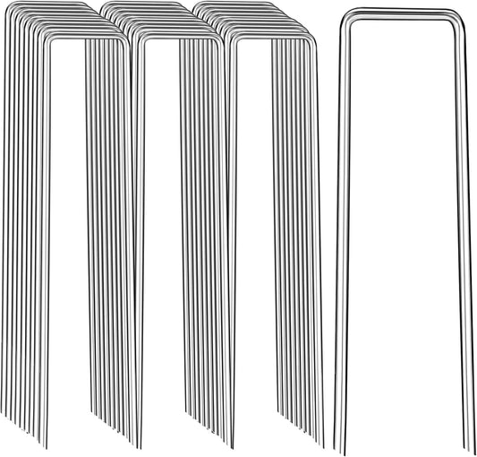 Landscape Staples 8 Inch, 100 Pack 8 Gauge Galvanized Garden Staples U-Shaped Landscape Stakes, Heavy Duty Ground Stakes for Outdoor Decorations, Weed Barrier Fabric, Irigation Tubing, Tent