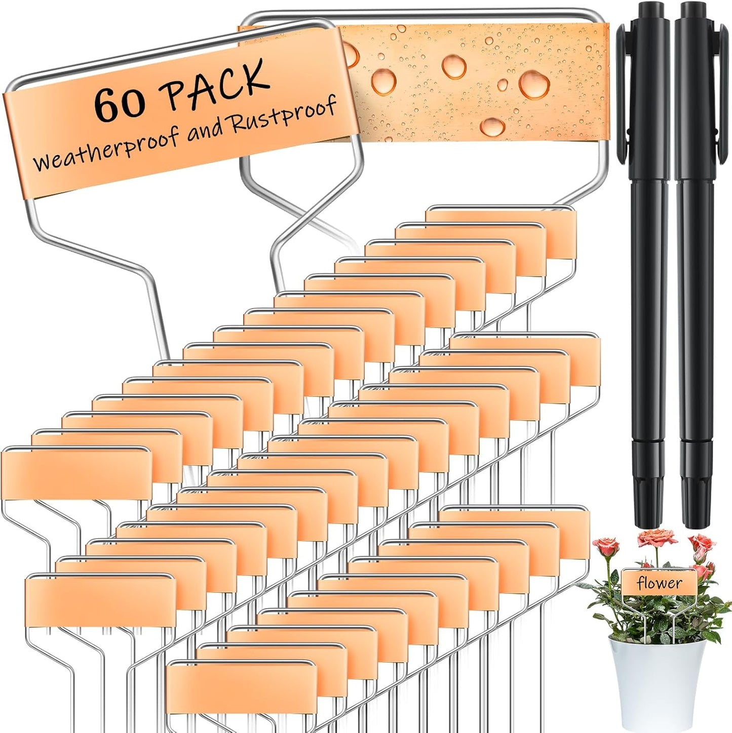 Moxweyeni 60 Pcs Metal Garden Tags Plant Labels for Garden Waterproof Plant Markers with 2 Permanent Pen Planting Nursery Tags Reusable Labels Stake for Plants(4 Inch)