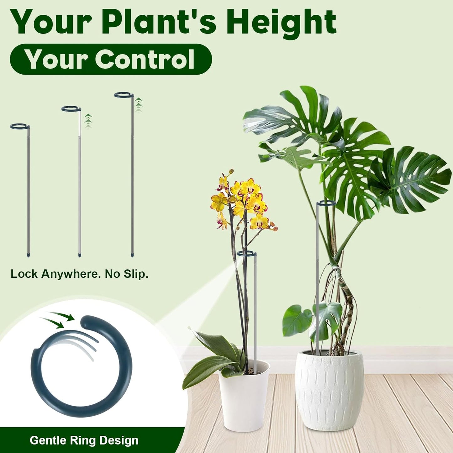 Extendable Monstera Plant Support Stakes, Made of Aluminum Alloy, Tomato Stakes Length Adjust from 17.3" to 32.2", Suitable for Indoor Outdoor Potted Amaryllis Vegetables Comes with 15 Ties-5Pack
