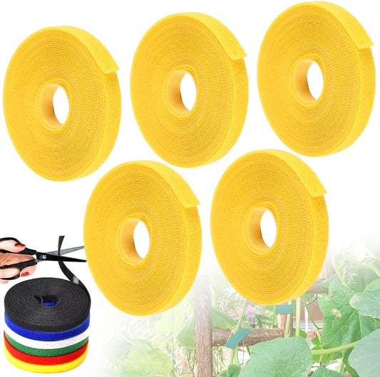 Reusable Plant Ties Tape for Climbing Plants, Garden Ties Tomato Plant Supports, Adjustable Garden Twine & Twist Ties Plant Ties for Outdoor Indoor Plants Stakes Gardening Supplies (Yellow, 5 Rolls)
