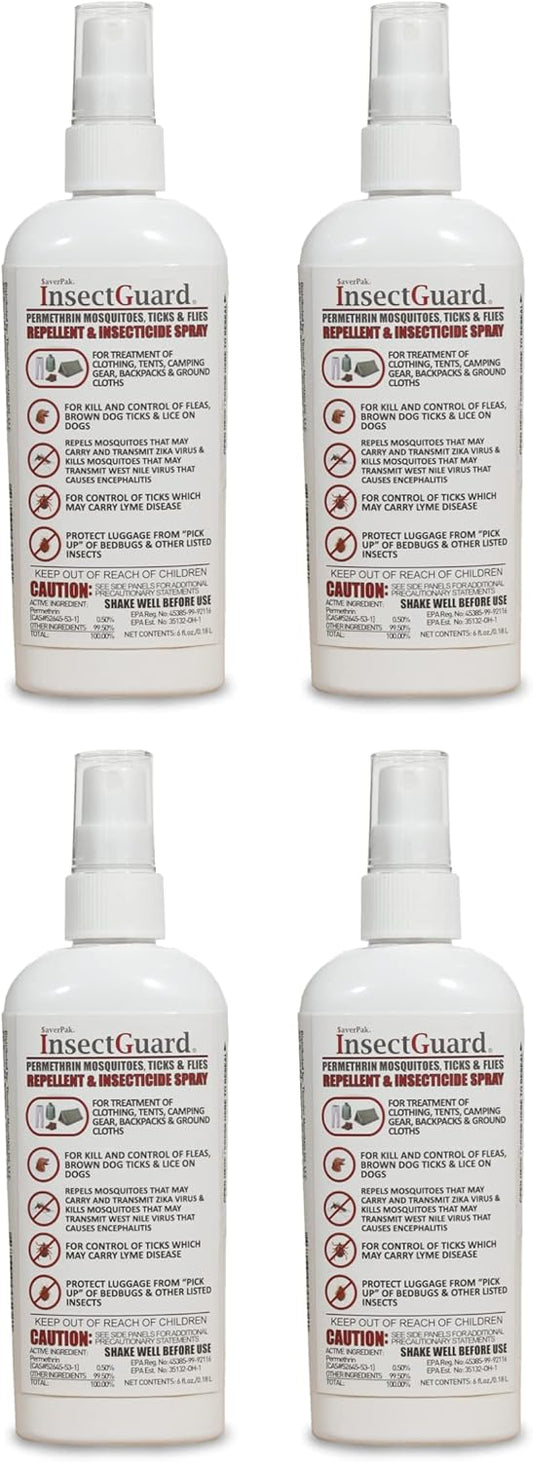 InsectGuard Permethrin Mosquitoes, Ticks and Flies Repellent & Insecticide Spray (6oz) 4 Pack