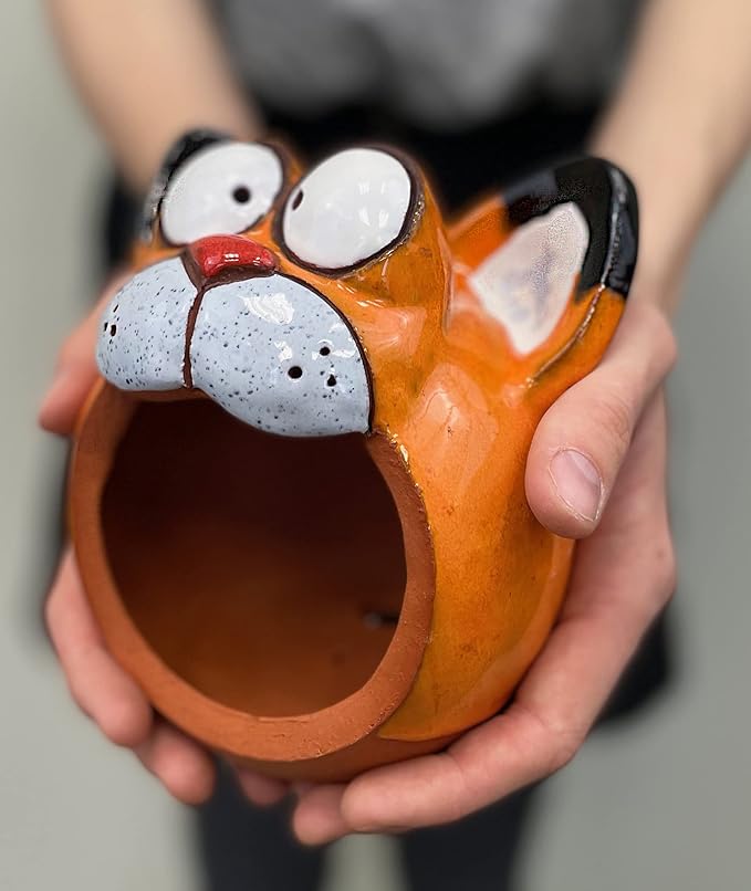 Ceramic Garden Decor - Cat Lawn Stake - Bird Feeder - Outdoor Statue - Perfect, Unique Gifts for Gardeners Woman, Men - Handmade, Frostproof