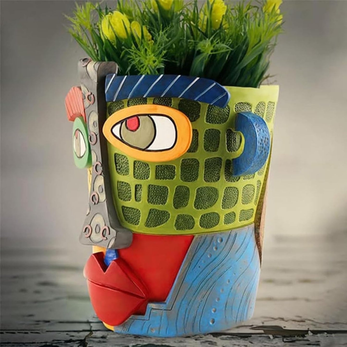 Picasso Pot, Face Planters, Plant Pots Sanxingdui Style, Abstract Head Planter, Handcrafted Planter Resin - Cute and Funky (Retro + Modern)