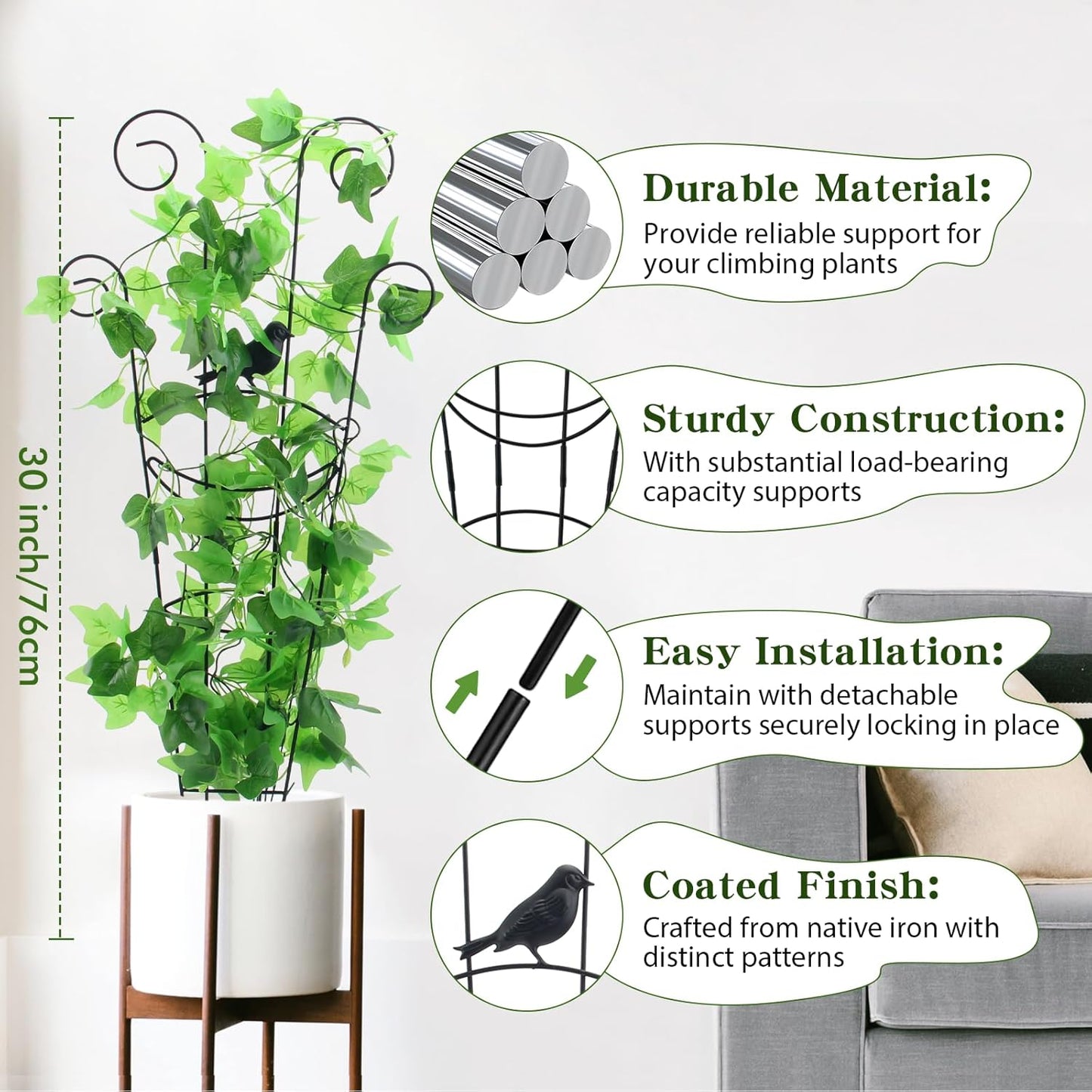 ZOUTOG Trellis for Climbing Plants Indoor 4 Pack 30 Inch,Rustproof Metal Garden Trellis for Potted Plants,Houseplant Support Indoor Outdoor for Ivy Pothos Monstera Hoya Flower Vines(Butterfly Shape)