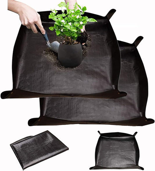 BIUWING 2PCS Indoor Plant Transplanting Repotting Mat Foldable Garden Work Cloth Waterproof Thicken Gardening Mat, Black (26.8" x 26.8")