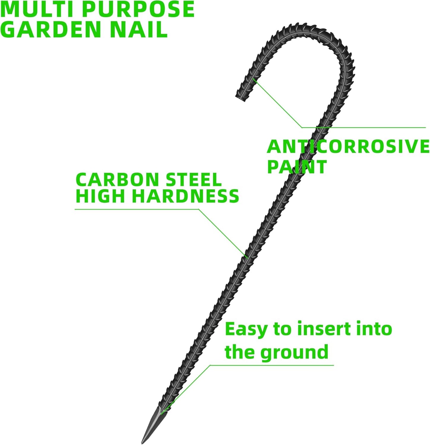 27 Pieces 16-Inch Garden Ground Stakes Galvanized Steel J Shape Hook Rebar Stake - Heavy Duty Anchors for Tents, Position Kits,Fences, and Trampolines