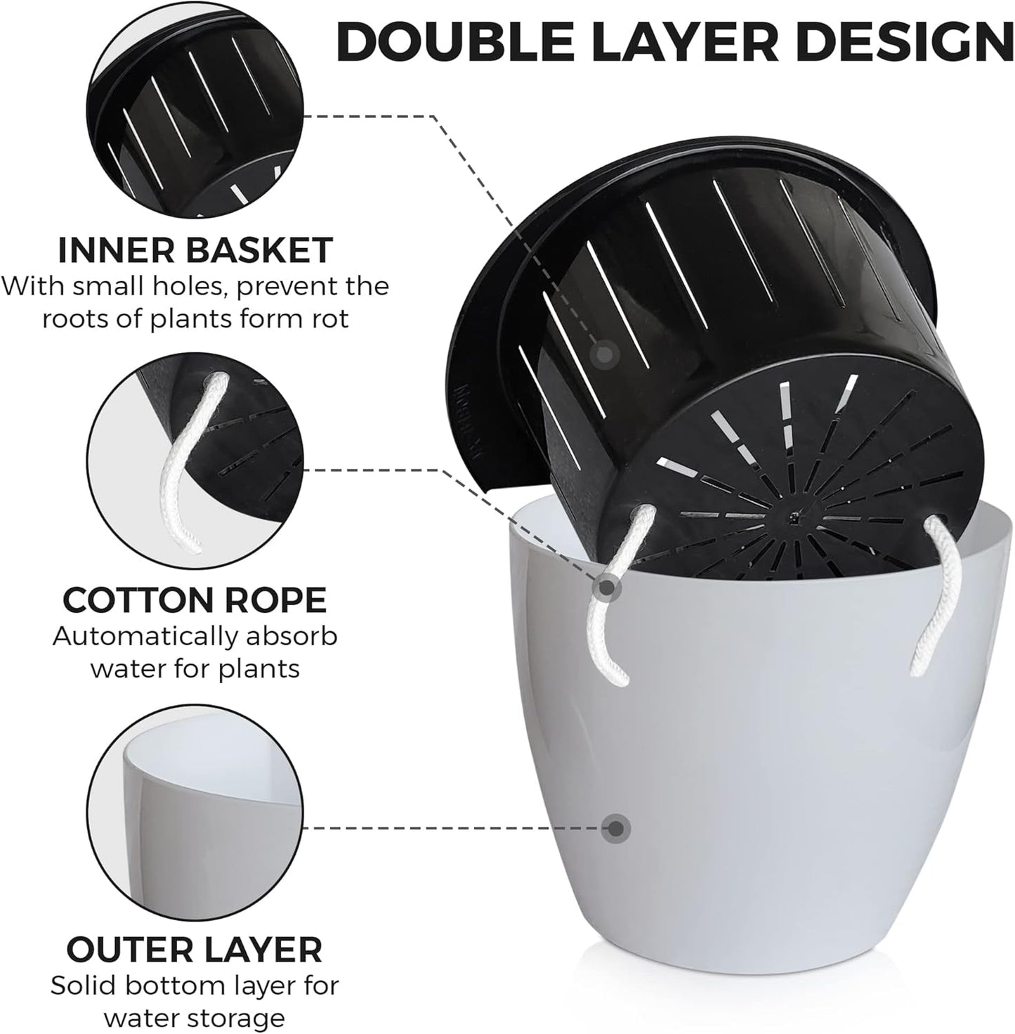 ShoppeWatch Self Watering Wall Planters for Indoor Plants 7 Pack | Hanging Planters Medium 5 Inch with Hooks | White Wall Pots for Plants | 5.0 x 5.3 inches PL34