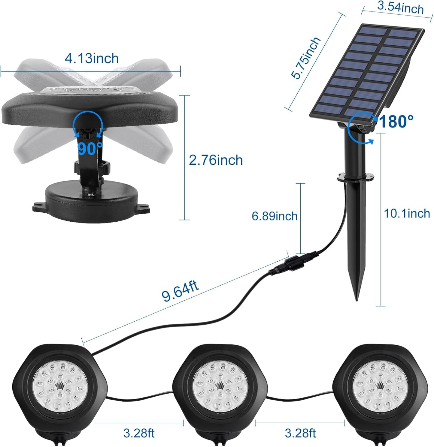 Solar Pond Lights, 18 LED Super Bright Underwater Spotlights LED Submersible Pond Light IP68 Waterproof Fountain Lights for Fish Aquarium Tank Garden Yard Pool Decor Warm White (3-in-1)