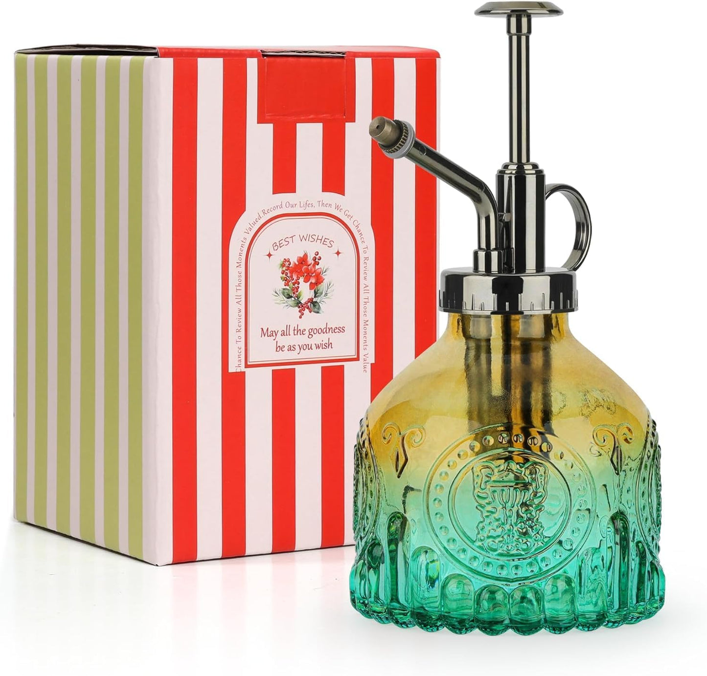 T4U Glass Plant Mister 200ML, Vintage Spray Bottle with Top Pump Fine Mist Garden Flower Sprayer Small Decorative Spritzer Watering Can Gift for Indoor Outdoor Succulent House Plant (Gradient Color)