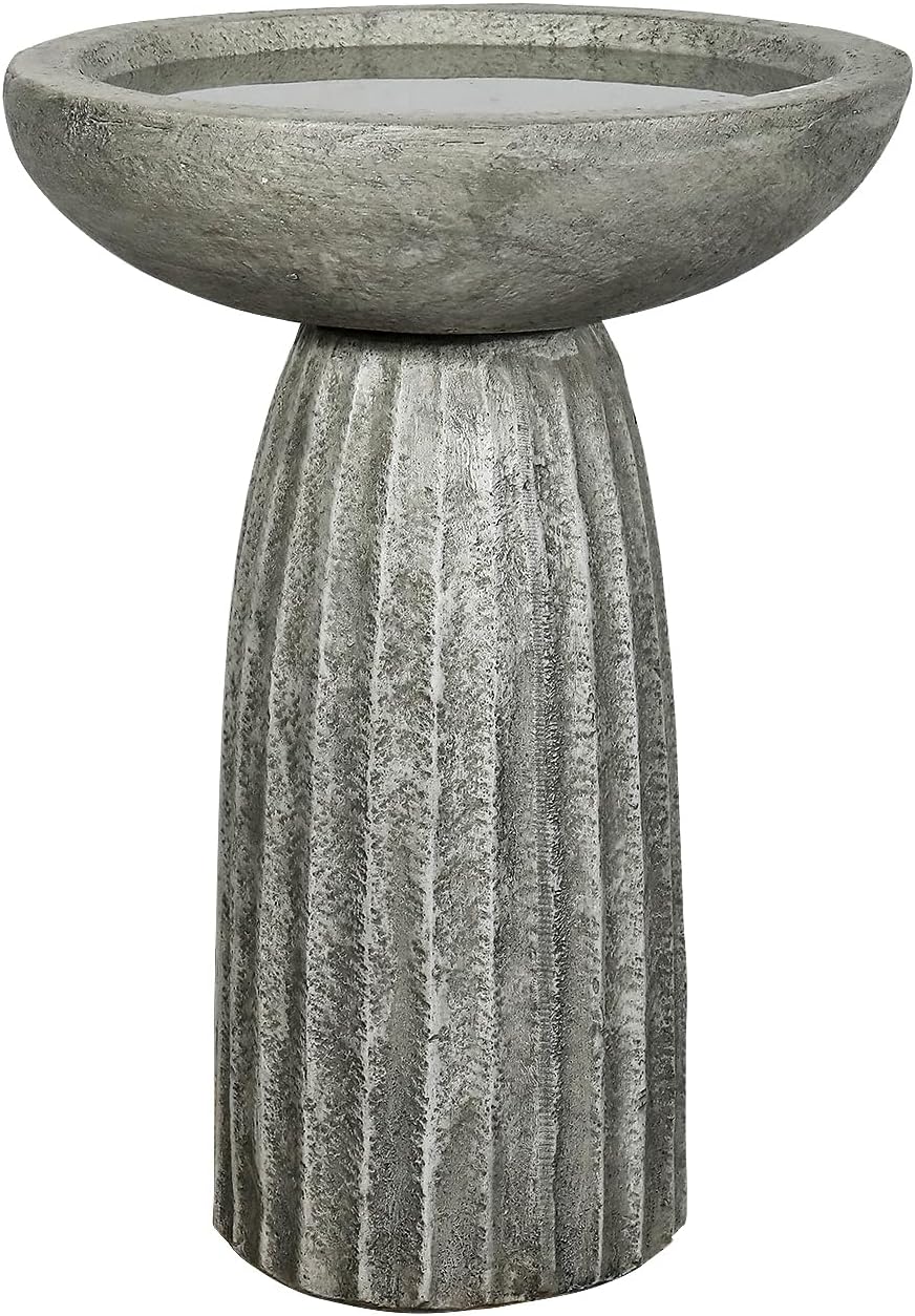 24.4" Tall Outdoor Concrete Bird Bath – Stone-Look Pedestal Birdbath for Garden, Lawn, Yard, and Backyard Décor