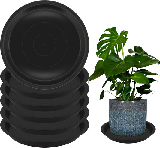 6 Pack 10 Inch Round Plant Saucers for Less 8.4 Inch Pot Indoors Outdoors Plant Trays for Pots Planter Saucer Plastic Plant Drip Tray Planter Water Tray for Potted Plants(Black, 10"(6pcs))