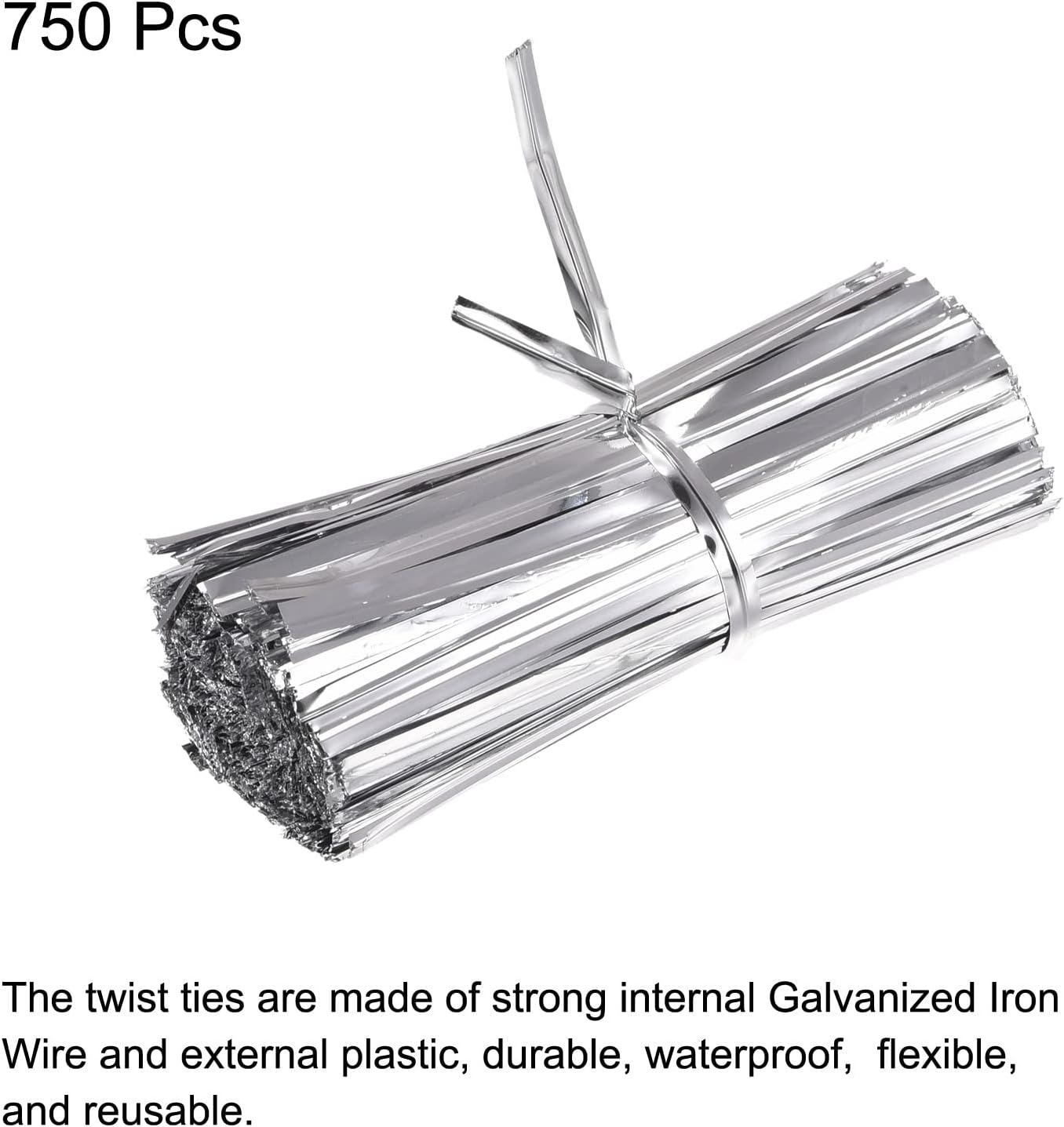 MECCANIXITY Foil Twist Ties 3" 8cm Metallic Plastic Closure Tie for Tying Bread, Candy, Cookies, Gift Bags Arts Crafts Ties Silver Tone Pack of 750