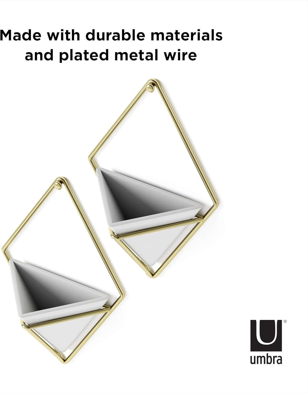 Umbra Trigg Hanging Planter Vase Wall Decor, Set of 2 Pots Containers for Succulents, Cactus, Faux Plants, and More, Small, White/Brass