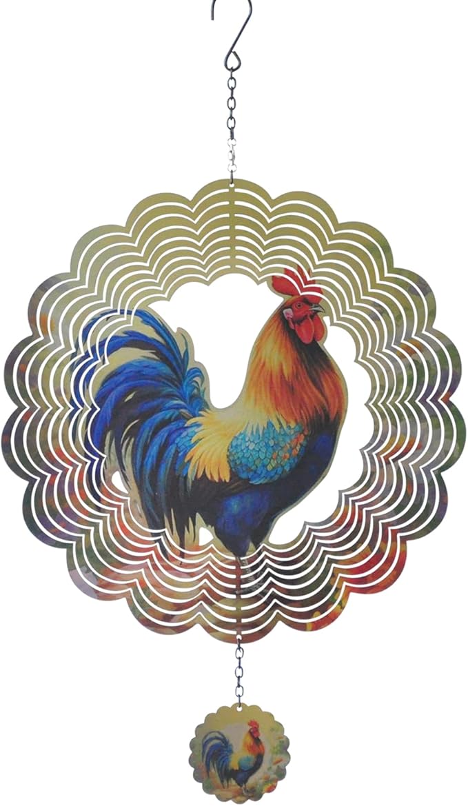 Rooster Wind Spinners 3D Hanging Wind Spinner Outdoor Clearance for Yard and Garden Decor 12inch Chicken Gifts for Women Mom