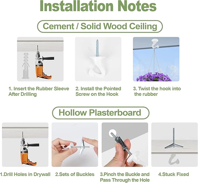 Ceiling Swag Hook Sets - Heavy Duty Hooks with Mounting Hardware for Hanging Plant, Ceiling or Extender Chains - Easy Install with Screws/Brackets (10 pcs - White)